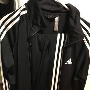 Adidas black with white stripes jump suit